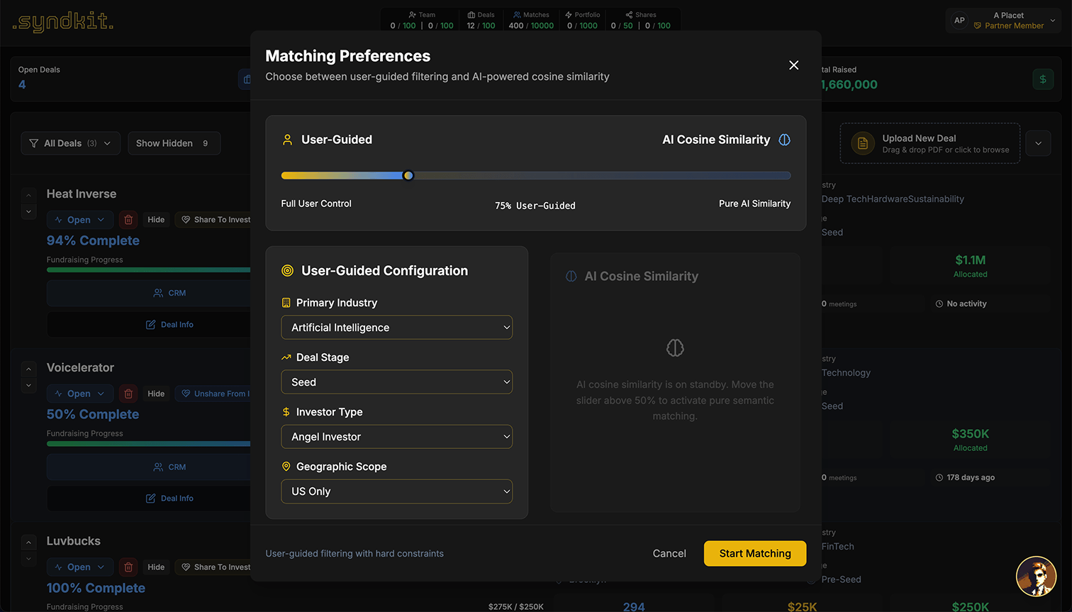 Syndkit investor matching interface
